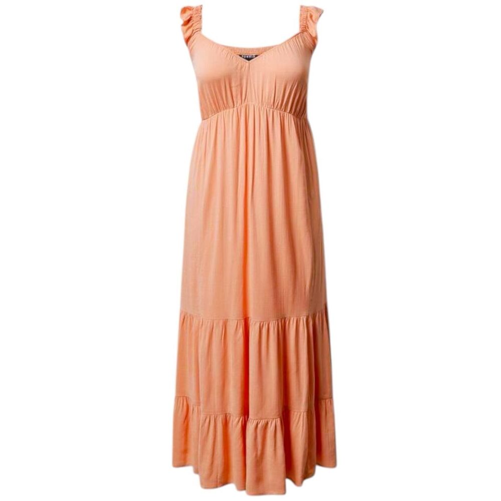 Torrid Peach Maxi Dress Size 1 Ruffle Strap Tiered Empire Waist Pockets NWT - Picture 7 of 15